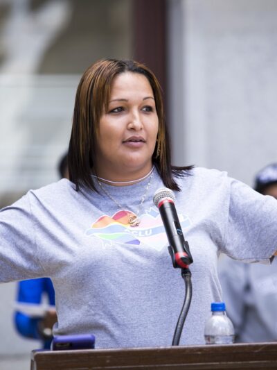 Naiymah Sanchez speaks outside City Hall in Philadelphia in 2017.
