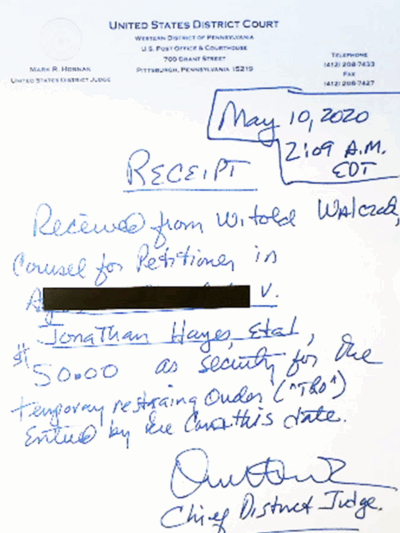 Hornak security receipt redacted