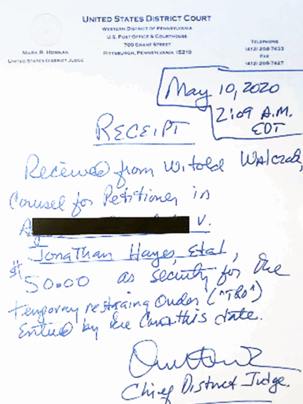 Hornak security receipt redacted