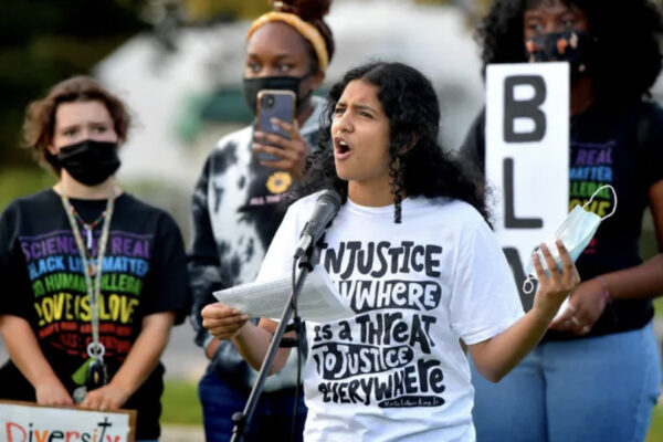 Edha Gupta at protest