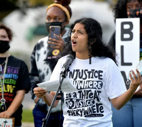 Edha Gupta at protest