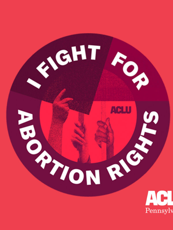 "I fight for abortion rights" is written in the shape of a circle. Inside the circle are hands holding protest signs.