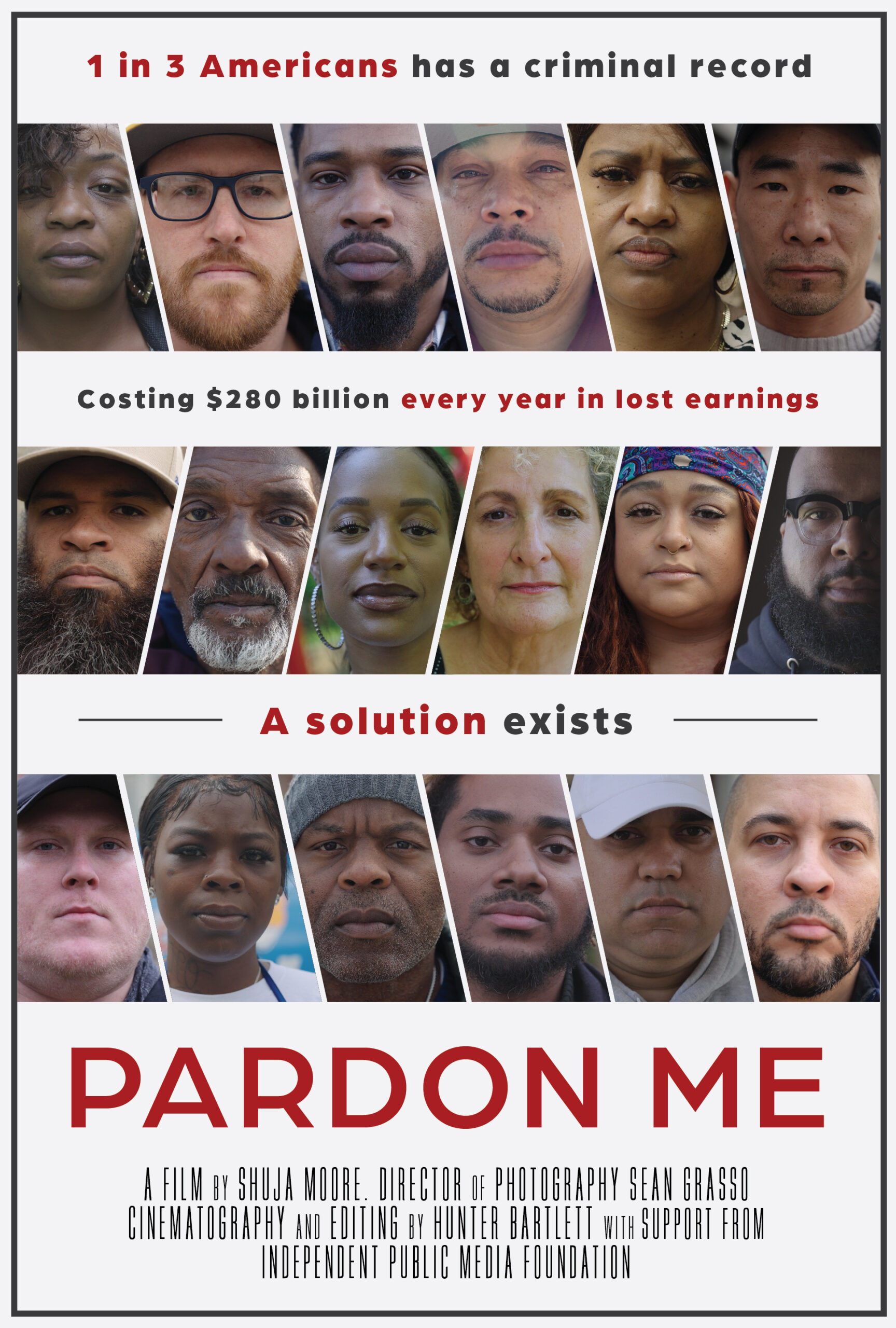 A series of faces looking at a camera on a documentary poster.