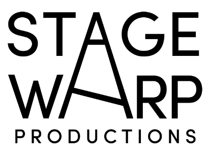 The Stage Warp Productions logo that is in black font