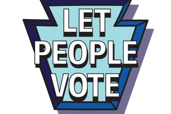 A blue keystone that says in white text, Let People Vote
