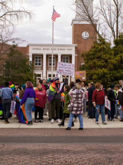 Group of Central Bucks students, parents, and teachers at a demonstration