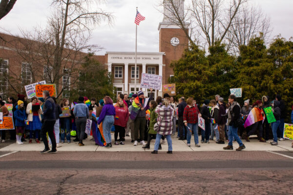 Group of Central Bucks students, parents, and teachers at a demonstration