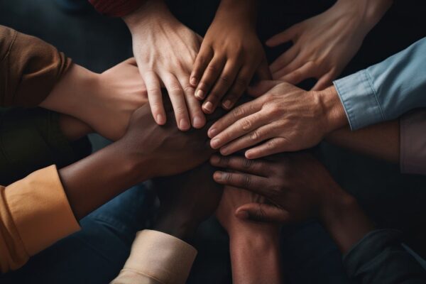 many hands joining together in solidarity