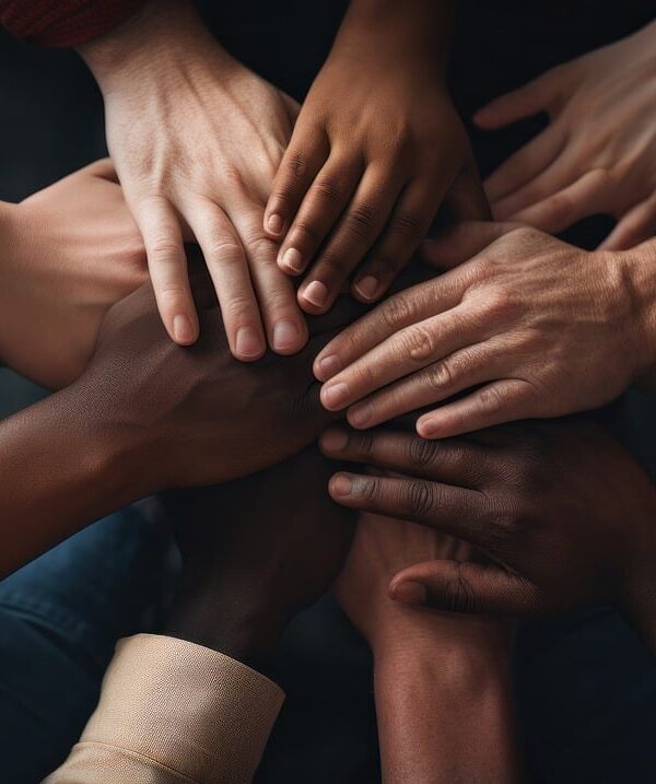 many hands joining together in solidarity