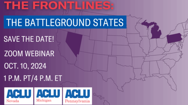 A graphic of a map that has the states of Nevada, Michigan, and Pennsylvania filled in