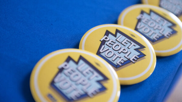Stack of Let People Vote pins