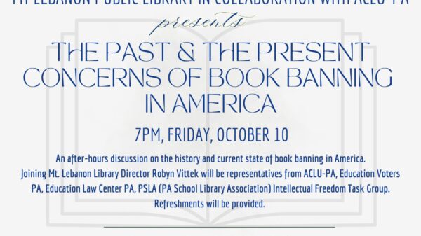 Text on a graphic that says, "The Past and the Present Concerns of Book Banning in America".