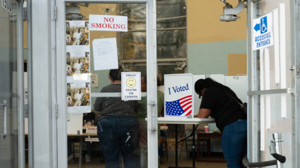 Someone filling out a ballot on Election Day in Pittsburgh.