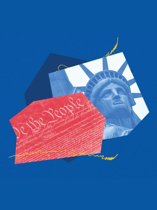 The American Civil Liberties Union of Pennsylvania presents "Free For All" an announcement of their May 2026 Spring Newsletter. It features a graphic of the Statue of Liberty and a cutout of the Constitution.