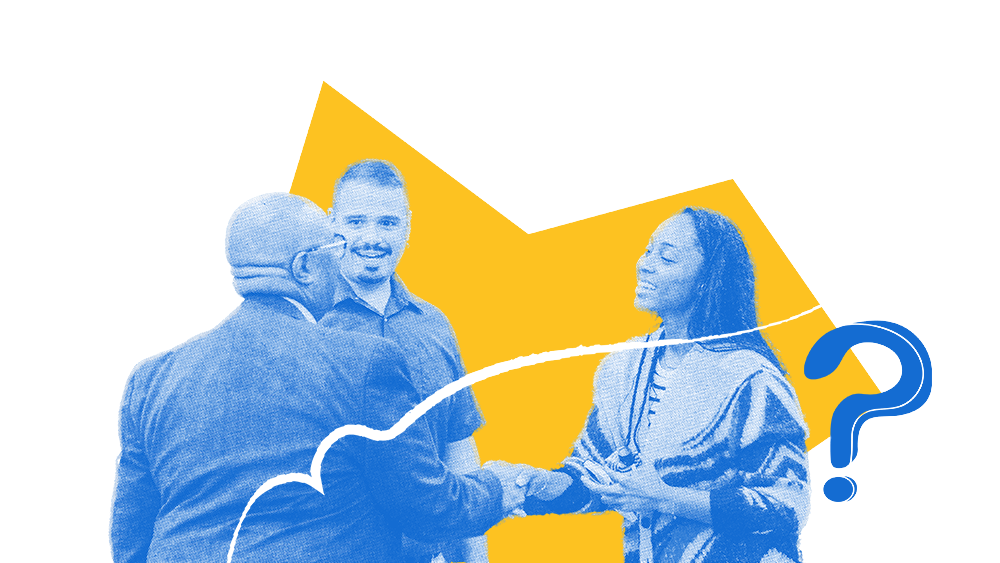 A graphic of various people: On the left is a Black man in a suit, a Latine man in a blue button down, and a Black woman with braids in a multi-colored cardigan.
