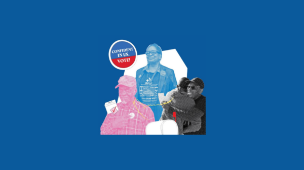 The American Civil Liberties Union of Pennsylvania "Free For All" Fall 2026 Newsletter cover. It features a graphic collage of community members, poll workers, and voting icons.