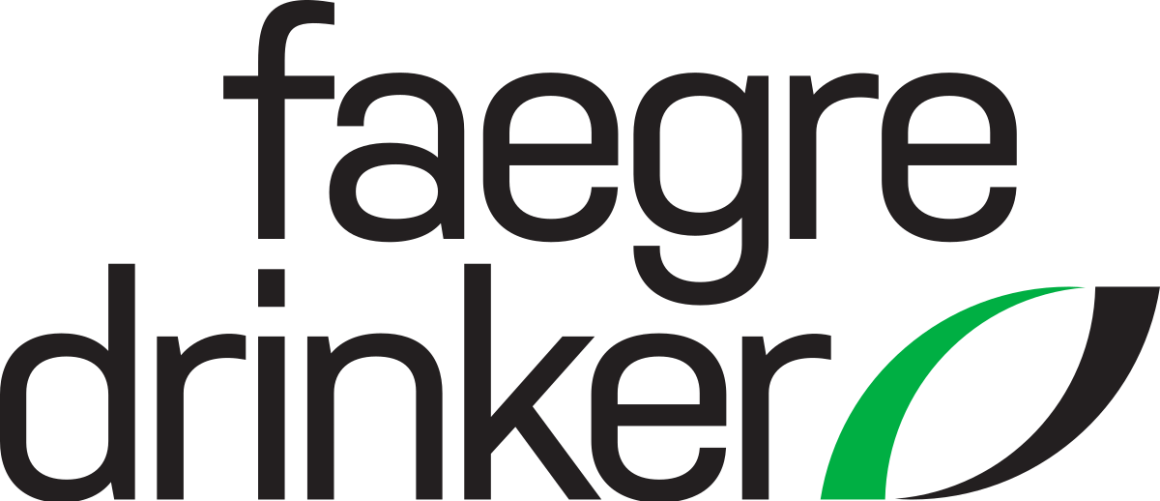 A black and green logo from Faegre Drinker