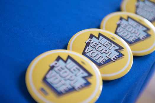 Stack of Let People Vote pins
