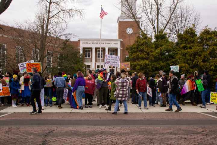 Group of Central Bucks students, parents, and teachers at a demonstration