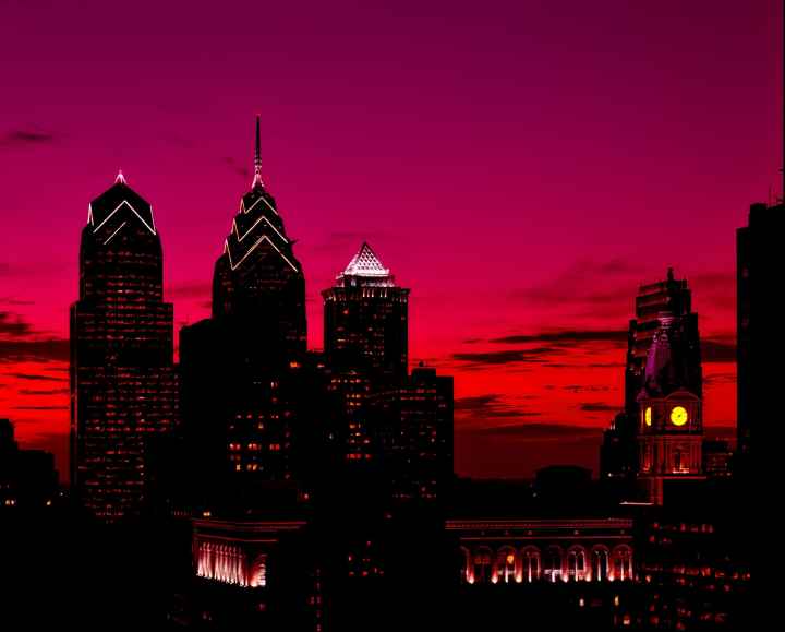 Philadelphia skyline at dusk