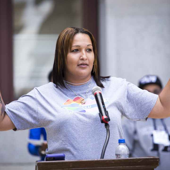 Naiymah Sanchez speaks outside City Hall in Philadelphia in 2017.