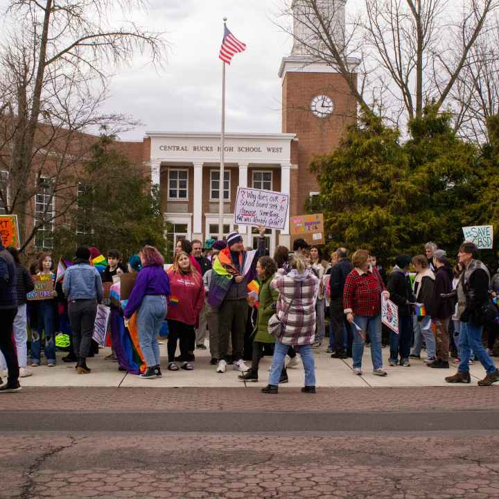 Group of Central Bucks students, parents, and teachers at a demonstration