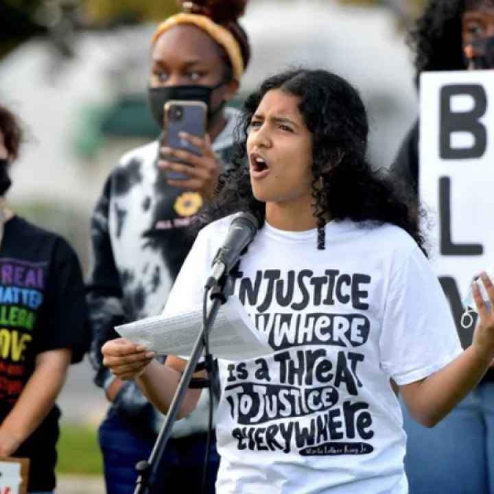 Edha Gupta at protest