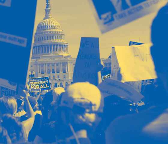 Protesters in front of Capitol building in DC