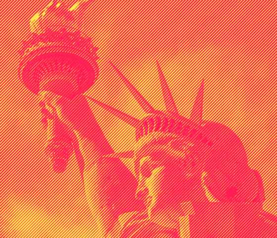 Statue of Liberty with a red and yellow filter